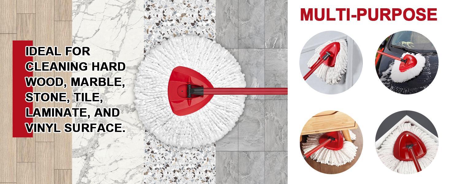 For O-cedar Microfiber Spin Mop Heads Refills & Scrub Brush without handle&bucket,for O-Cedar Easywring Spin Mop 1 Tank System Scrub Replacement Deep Cleaning Pack, Microfiber Mop Heads for   concrete floor  ,dorm essentials,home essentials