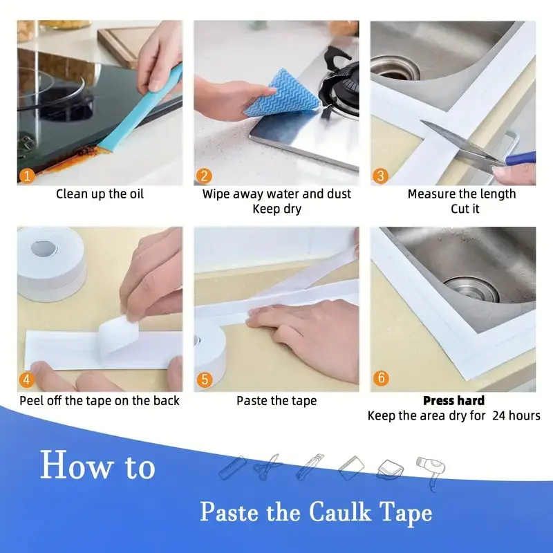Self-Adhesive White Caulk Tape - 1/3 Roll PE Invisible Sealant Strip with Strong Adhesion, Waterproof, Easy-to-Apply for Bathroom Accessories, Kitchen Edge Protection, Adhesive Strips Waterproofers, Seal Strip Waterproofers,home essentials