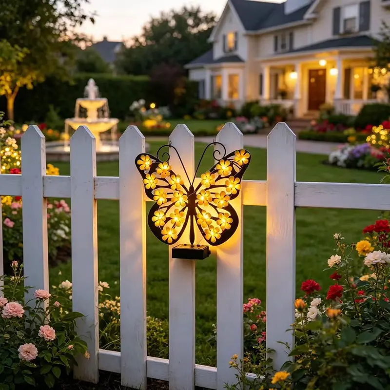 Outdoor Decorative Solar Light, Garden Lights, Outdoor Lighting, Metal Butterfly Wall Art, Waterproof Fence Decoration, Garden Patio Porch Yard Hanging Ornament, Women Gift