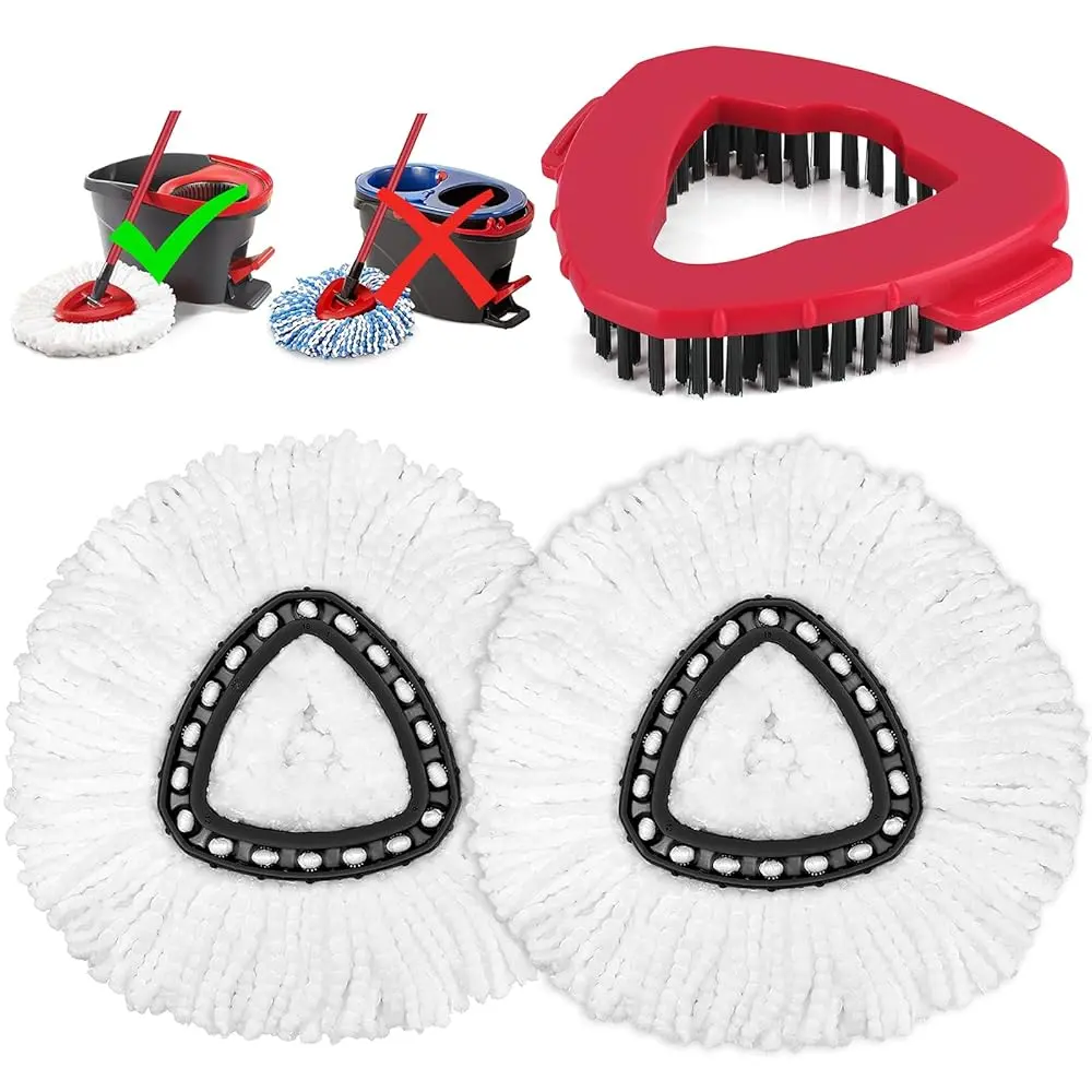 For O-cedar Microfiber Spin Mop Heads Refills & Scrub Brush without handle&bucket,for O-Cedar Easywring Spin Mop 1 Tank System Scrub Replacement Deep Cleaning Pack, Microfiber Mop Heads for concrete floor ,dorm essentials,home essentials