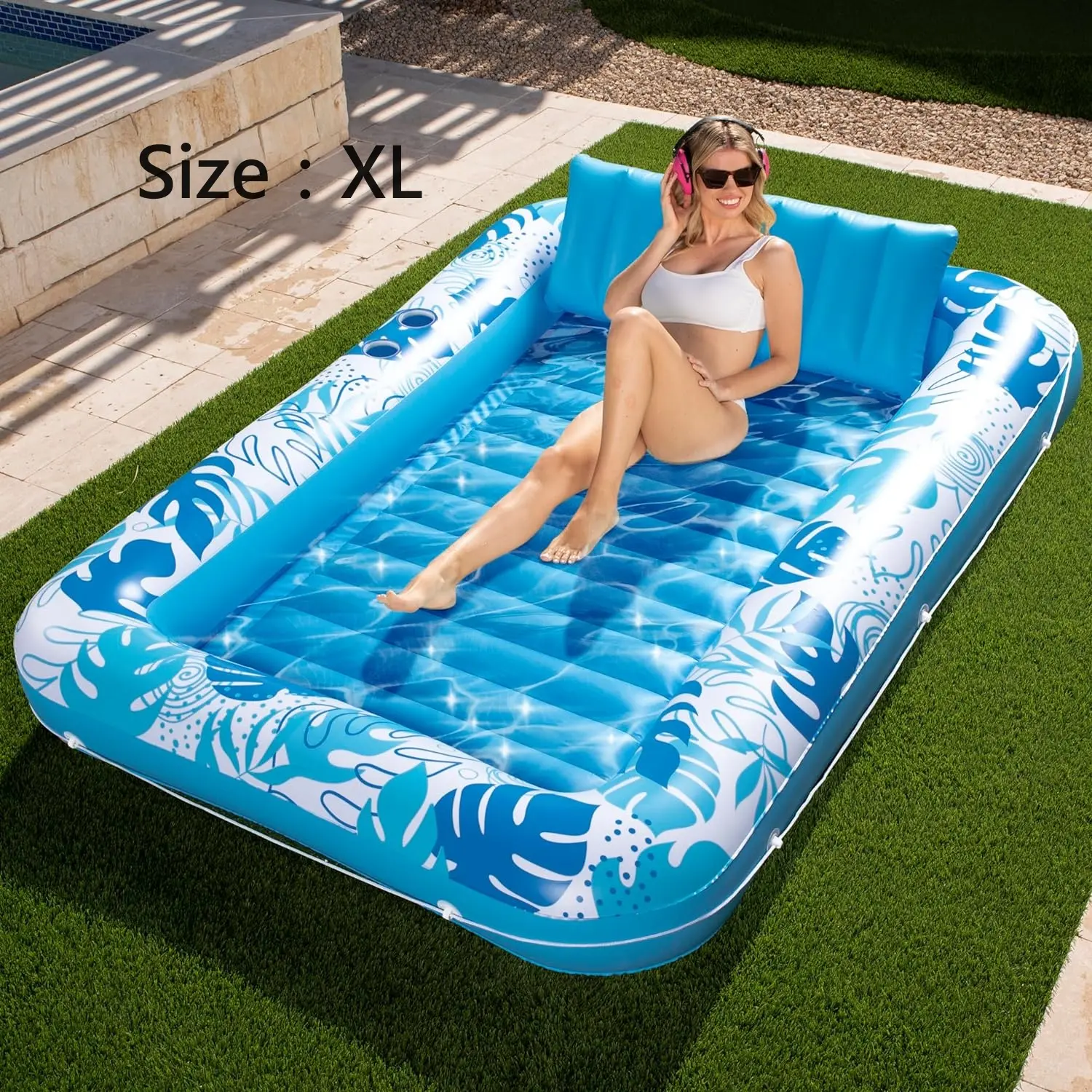 Sloosh-L/XL Inflatable Tanning Pool Lounge Float With Cup Holder