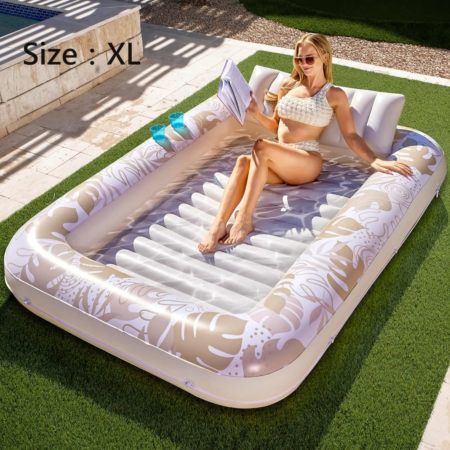 Sloosh-L/XL Inflatable Tanning Pool Lounge Float With Cup Holder