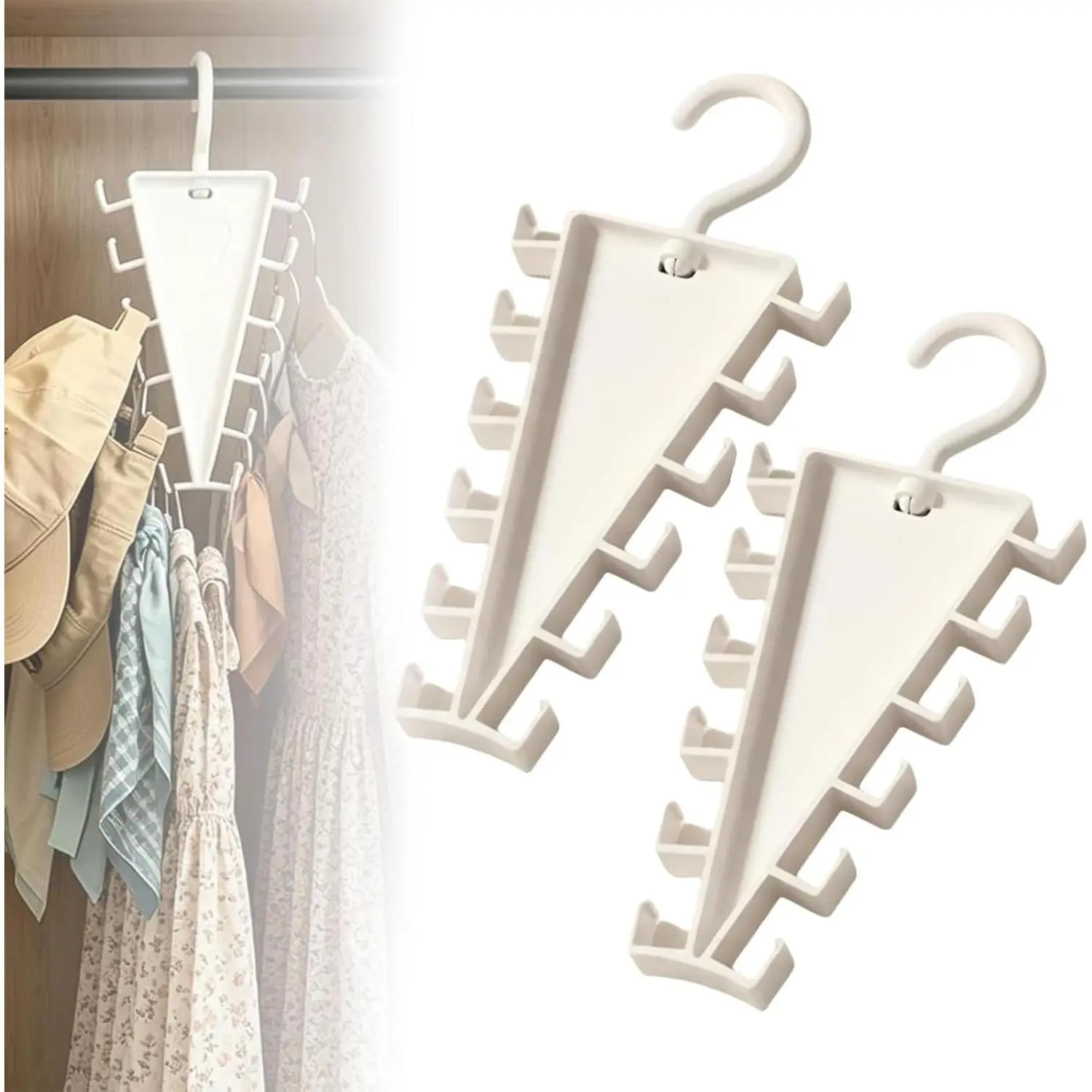 V Shaped Double-Sided Closet Organizer Hanger, 360° Rotatable Space Saving Clothes Hanger Organizer, Multi-Layer Vertical Storage Rack with 12 Hooks