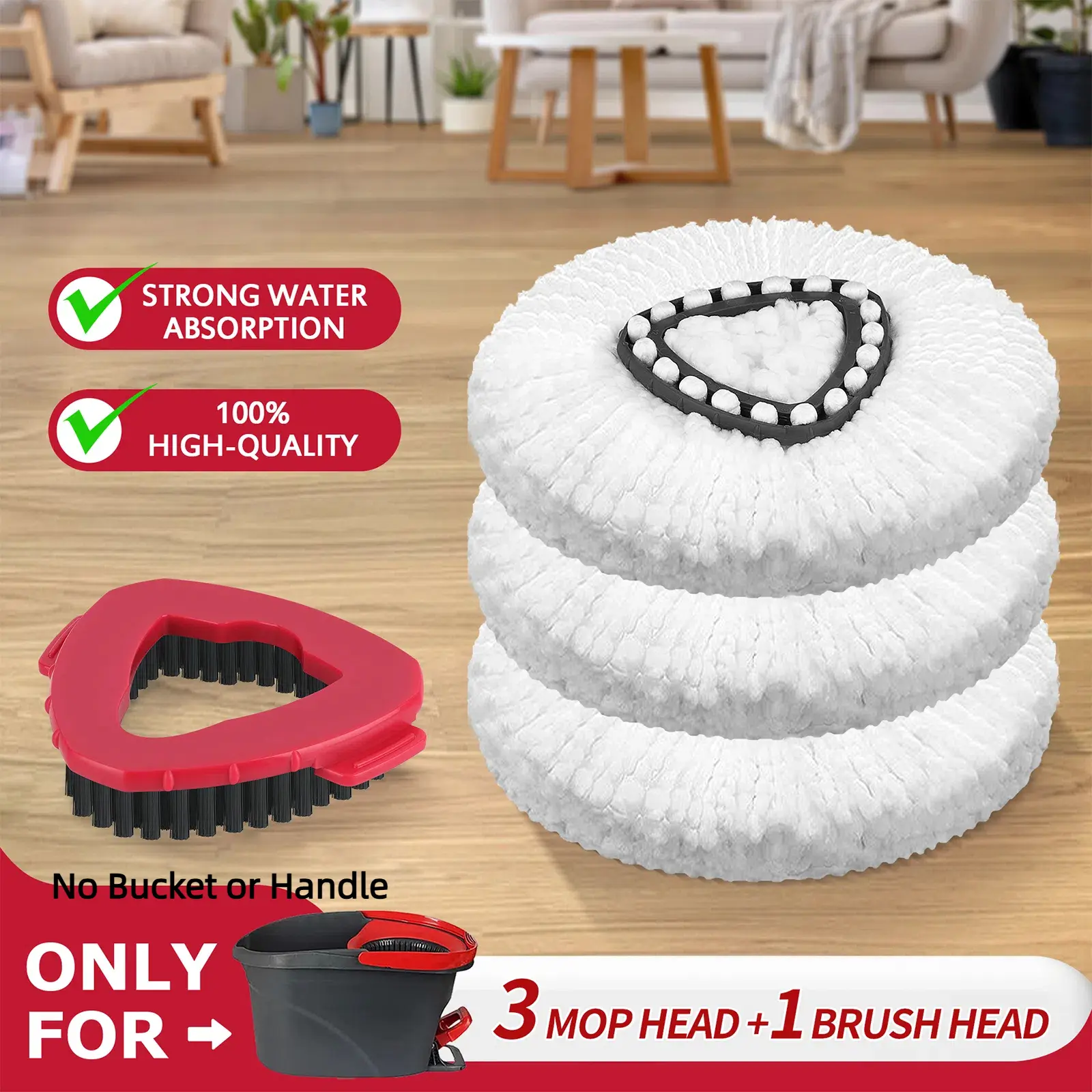 For O-cedar Microfiber Spin Mop Heads Refills & Scrub Brush without handle&bucket,for O-Cedar Easywring Spin Mop 1 Tank System Scrub Replacement Deep Cleaning Pack, Microfiber Mop Heads for concrete floor ,dorm essentials,home essentials