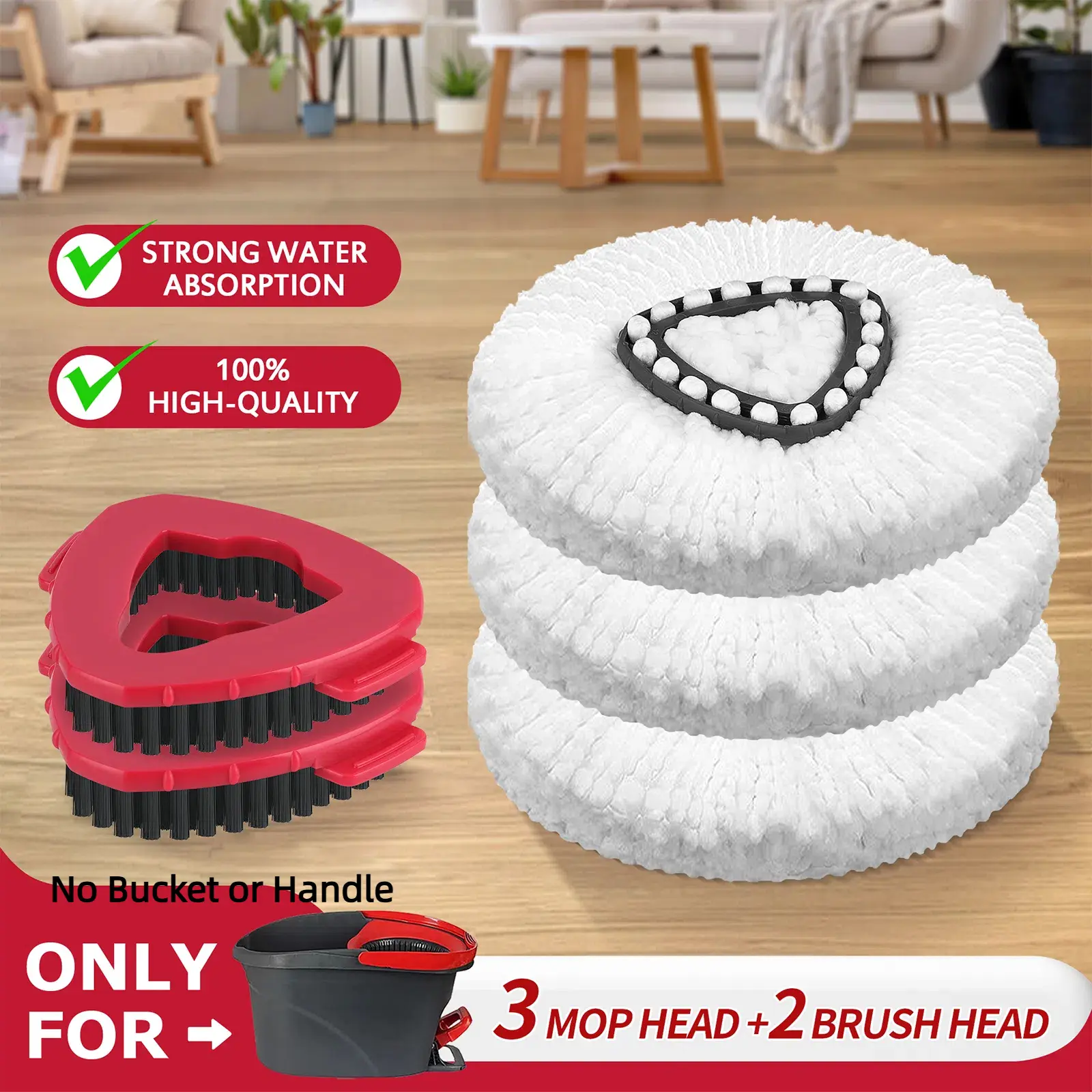 For O-cedar Microfiber Spin Mop Heads Refills & Scrub Brush without handle&bucket,for O-Cedar Easywring Spin Mop 1 Tank System Scrub Replacement Deep Cleaning Pack, Microfiber Mop Heads for concrete floor ,dorm essentials,home essentials