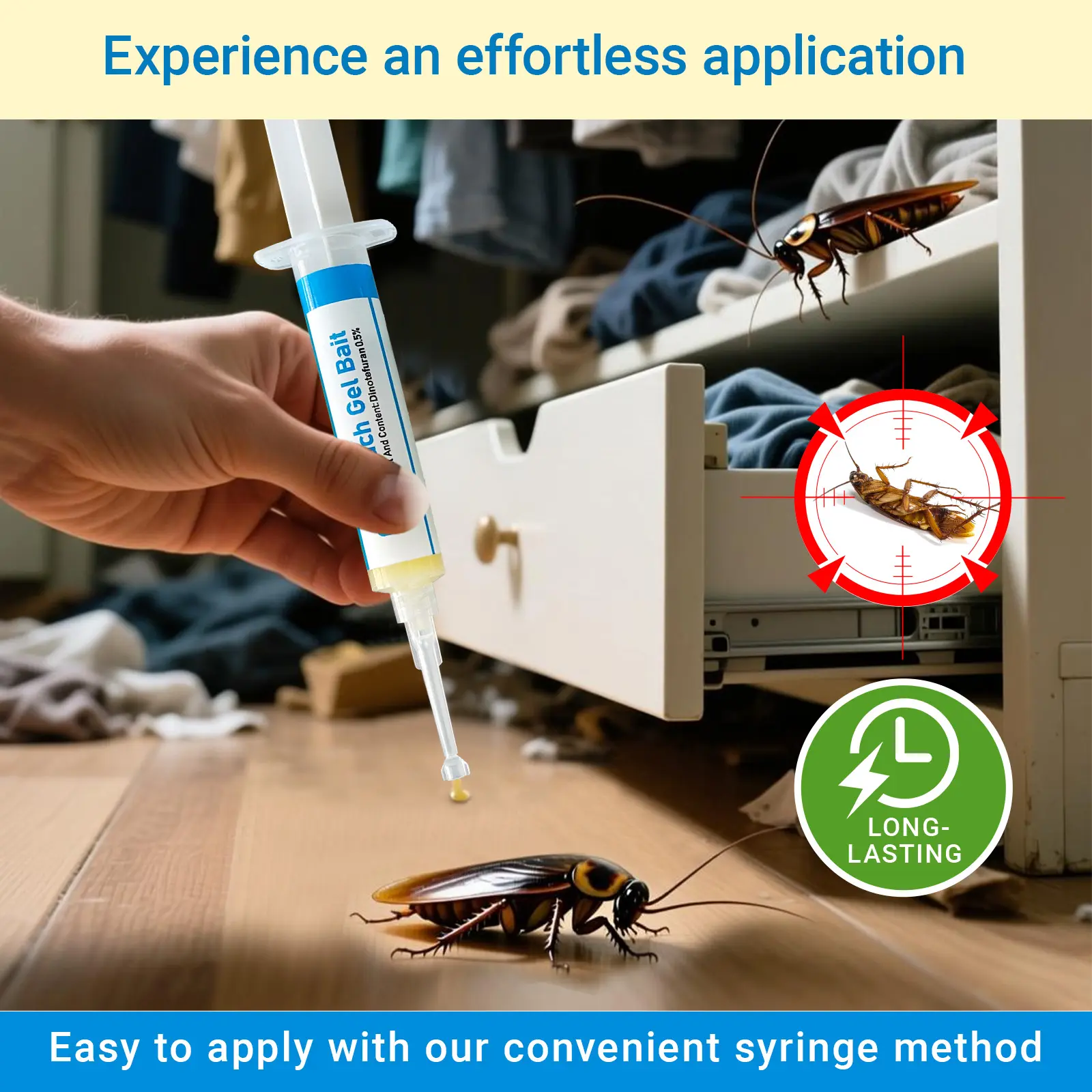 2-Pack Cockroach Gel Bait Syringes, Indoor Roach Control Gel for Kitchen, Bathroom, Cabinets and Corners