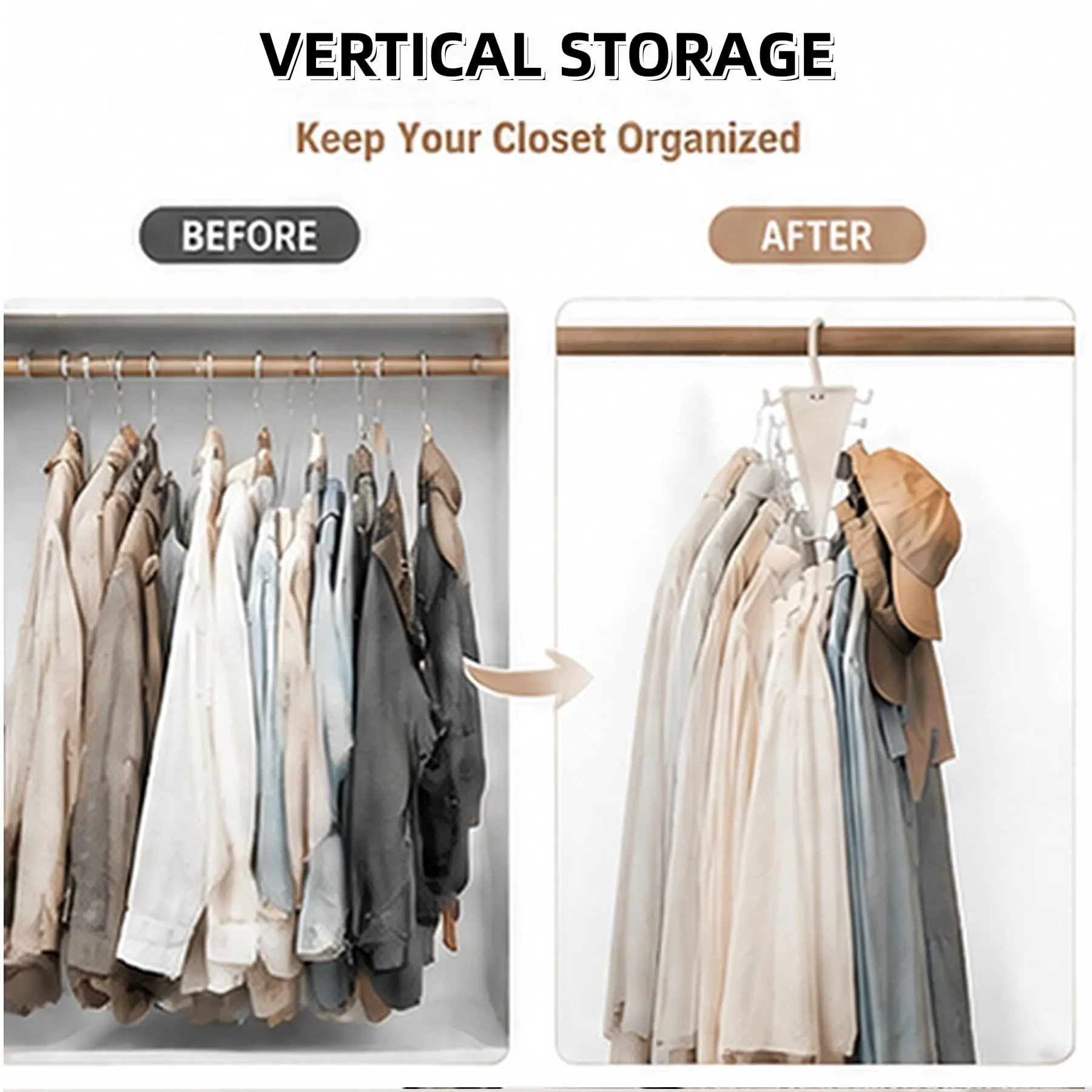 V Shaped Double-Sided Closet Organizer Hanger, 360° Rotatable Space Saving Clothes Hanger Organizer, Multi-Layer Vertical Storage Rack with 12 Hooks