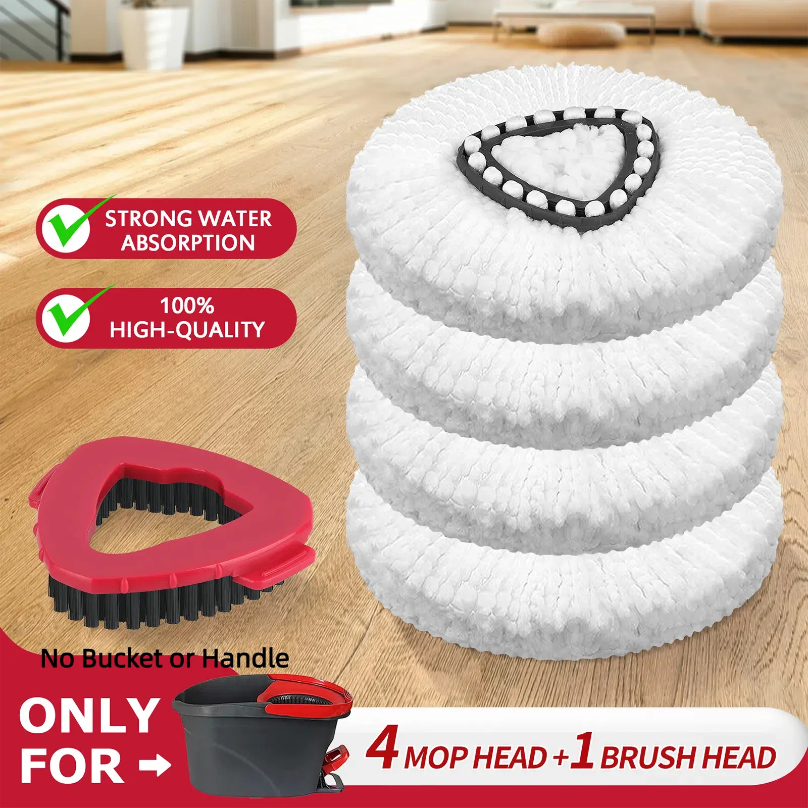 For O-cedar Microfiber Spin Mop Heads Refills & Scrub Brush without handle&bucket,for O-Cedar Easywring Spin Mop 1 Tank System Scrub Replacement Deep Cleaning Pack, Microfiber Mop Heads for concrete floor ,dorm essentials,home essentials