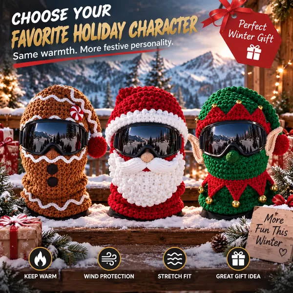 Homeandhappen - 🎅🏂 3D Christmas Knit Ski Mask | Warm Full-Face Cover in 3 Festive Styles for Ski Trips, Parties & Winter Adventures ❄️
