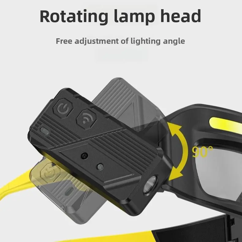 LED Glasses Rechargeable Headlight with Motion Sensor and Touch Control, 5 Modes USB C Lighted Glasses for Night Running,Camping, Fishing, Cycling, Hiking, Hands-Free Lighting (Yellow)