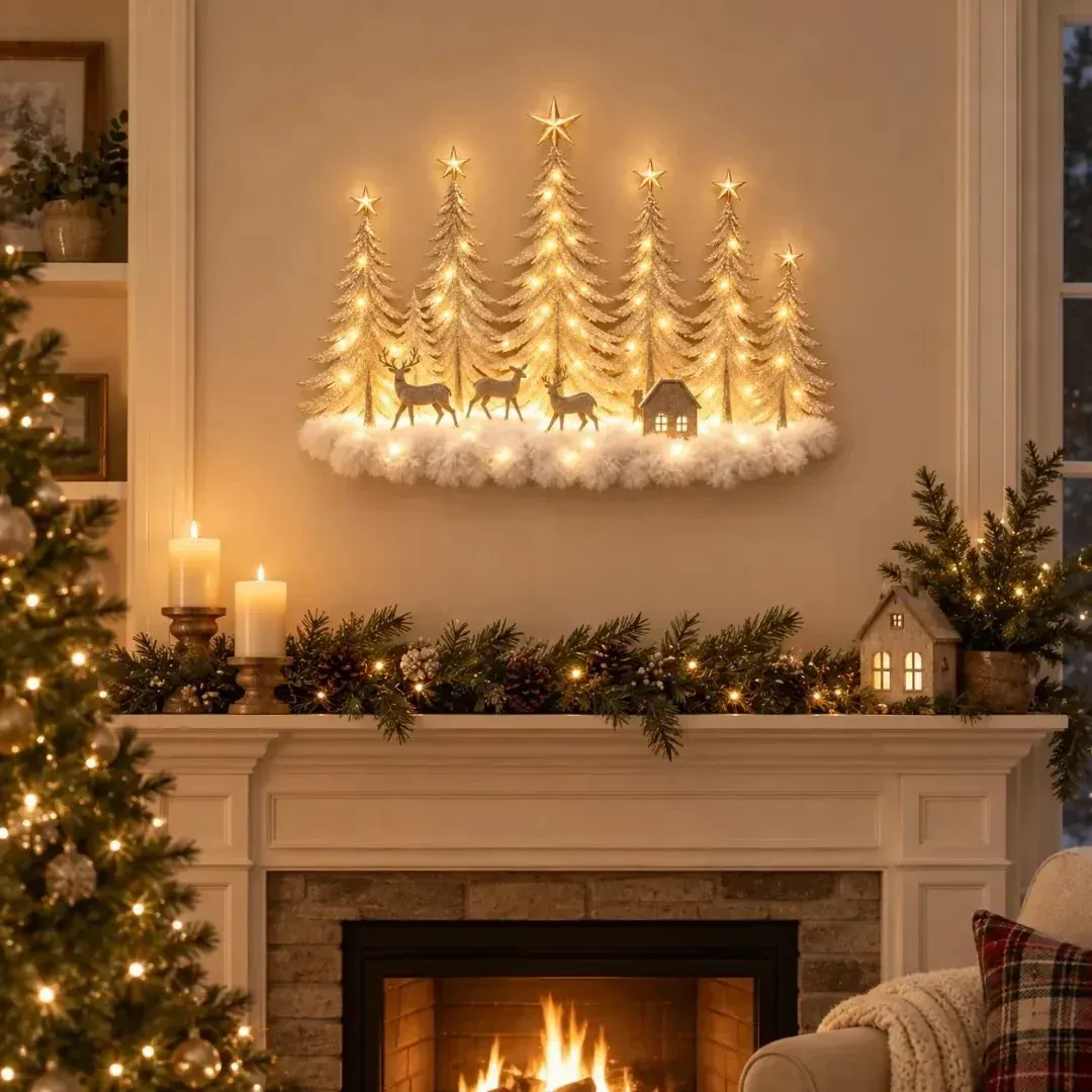 Homeandhappen - 🌲 Step Into an Enchanted Winter Grove: Lighted Christmas Woodland Forest Wall Decor