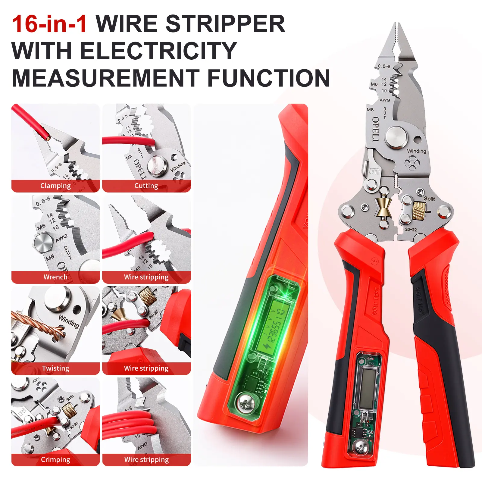 16-in-1 Wire Stripping Pliers, 2026 New Rechargeable Wire Strippers Tool with Voltage Tester&Alarms, Detectable 12-250V, Heavy-Duty Electrical Pliers&Wire Cutters–for Professional and Home Use