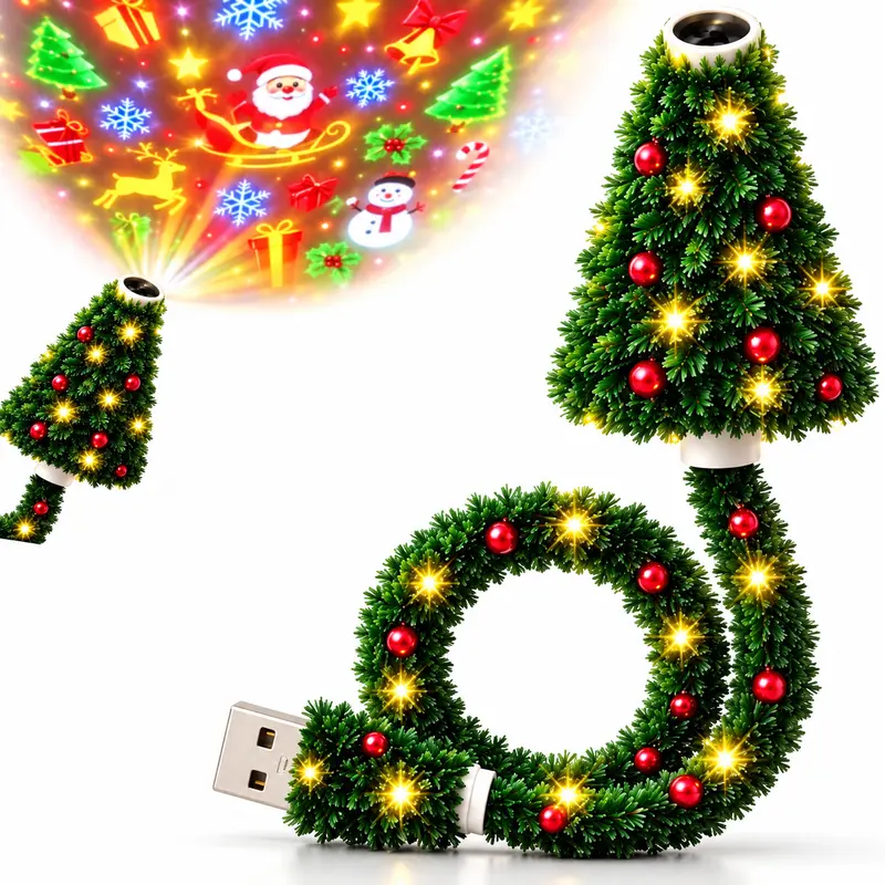 Homeandhappen - New USB Plug-In Christmas Projector Night Light, 6+ Holiday Pattern Ceiling Lamp, Warm LED Christmas Tree Room Decor for Bedroom, Party & Holiday Gifts