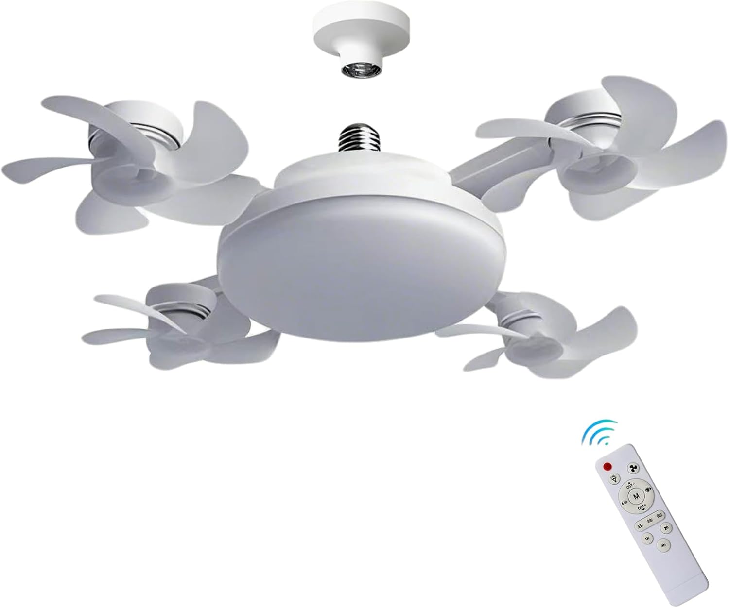 Screw-in Ceiling Fan Light Bulb with Remote Control, E27 Socket Fan Light 3 Speed Adjustable Dimmable LED Light Bulb Fan 3000K-6000K Color for Bedroom, Kitchen, Garage