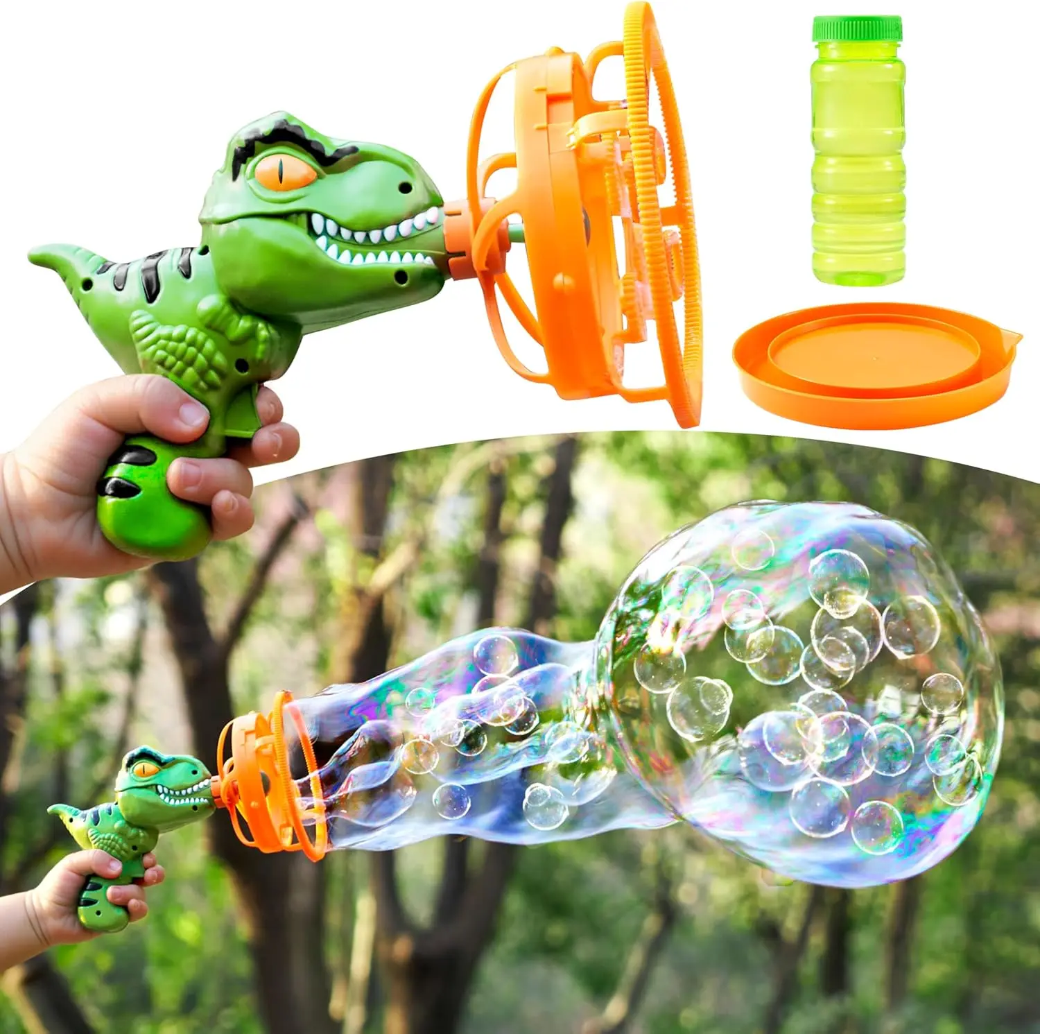Dinosaur Bubble Gun Blower Toy, Bubble Machine with Solution Refill, Outdoor Toy for Kids, Boys, Girl, Party, Summer,Outdoor, Birthday