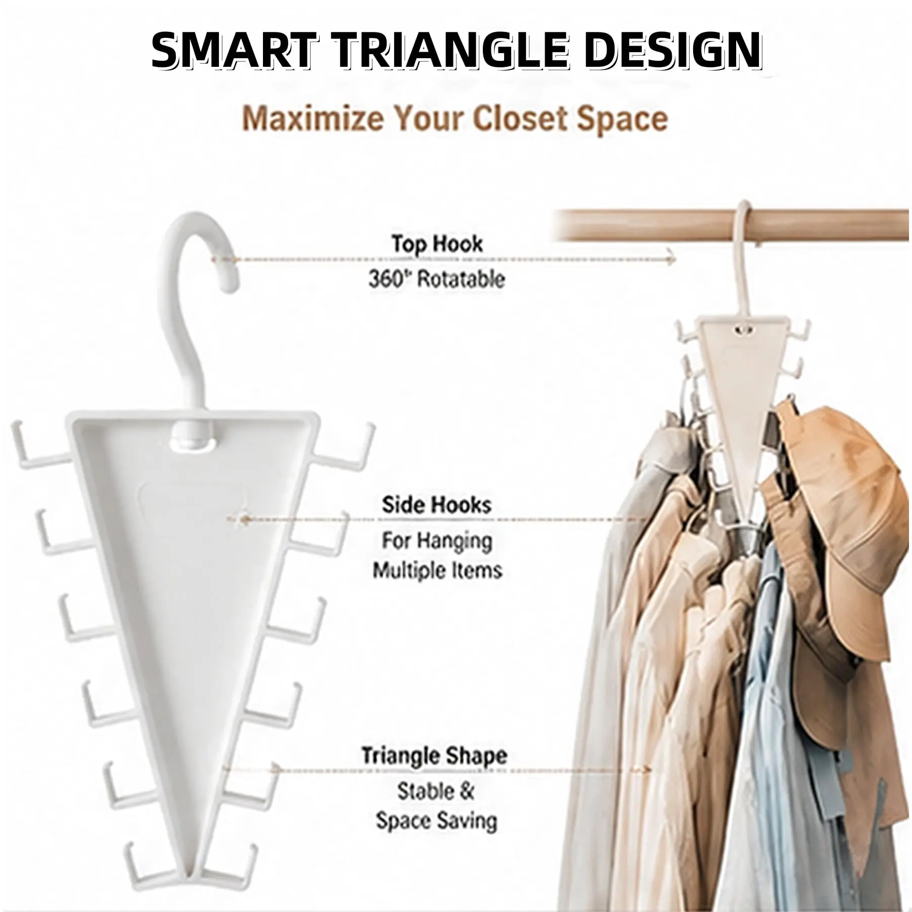 V Shaped Double-Sided Closet Organizer Hanger, 360° Rotatable Space Saving Clothes Hanger Organizer, Multi-Layer Vertical Storage Rack with 12 Hooks
