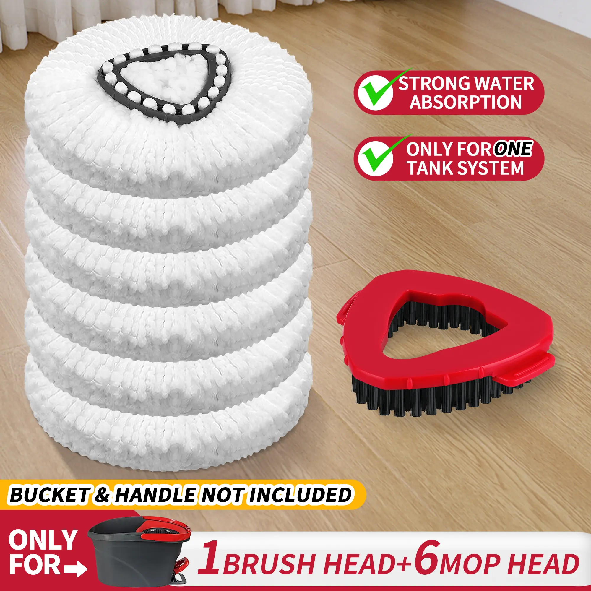 For O-cedar Microfiber Spin Mop Heads Refills & Scrub Brush without handle&bucket,for O-Cedar Easywring Spin Mop 1 Tank System Scrub Replacement Deep Cleaning Pack, Microfiber Mop Heads for concrete floor ,dorm essentials,home essentials