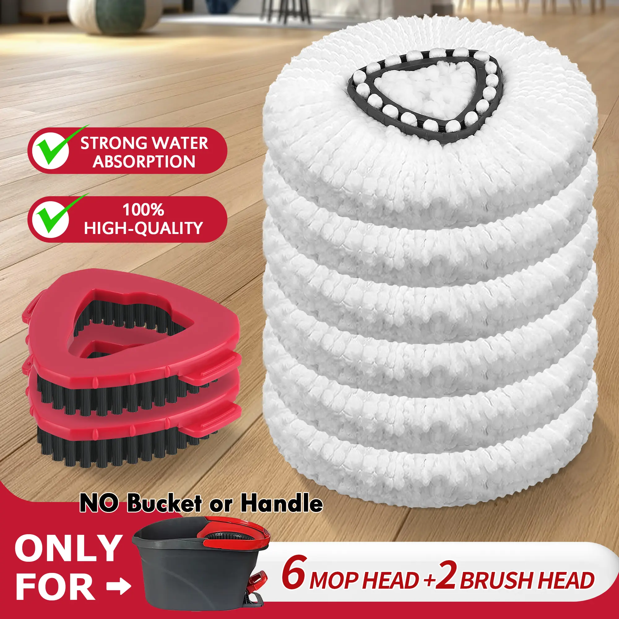 For O-cedar Microfiber Spin Mop Heads Refills & Scrub Brush without handle&bucket,for O-Cedar Easywring Spin Mop 1 Tank System Scrub Replacement Deep Cleaning Pack, Microfiber Mop Heads for concrete floor ,dorm essentials,home essentials