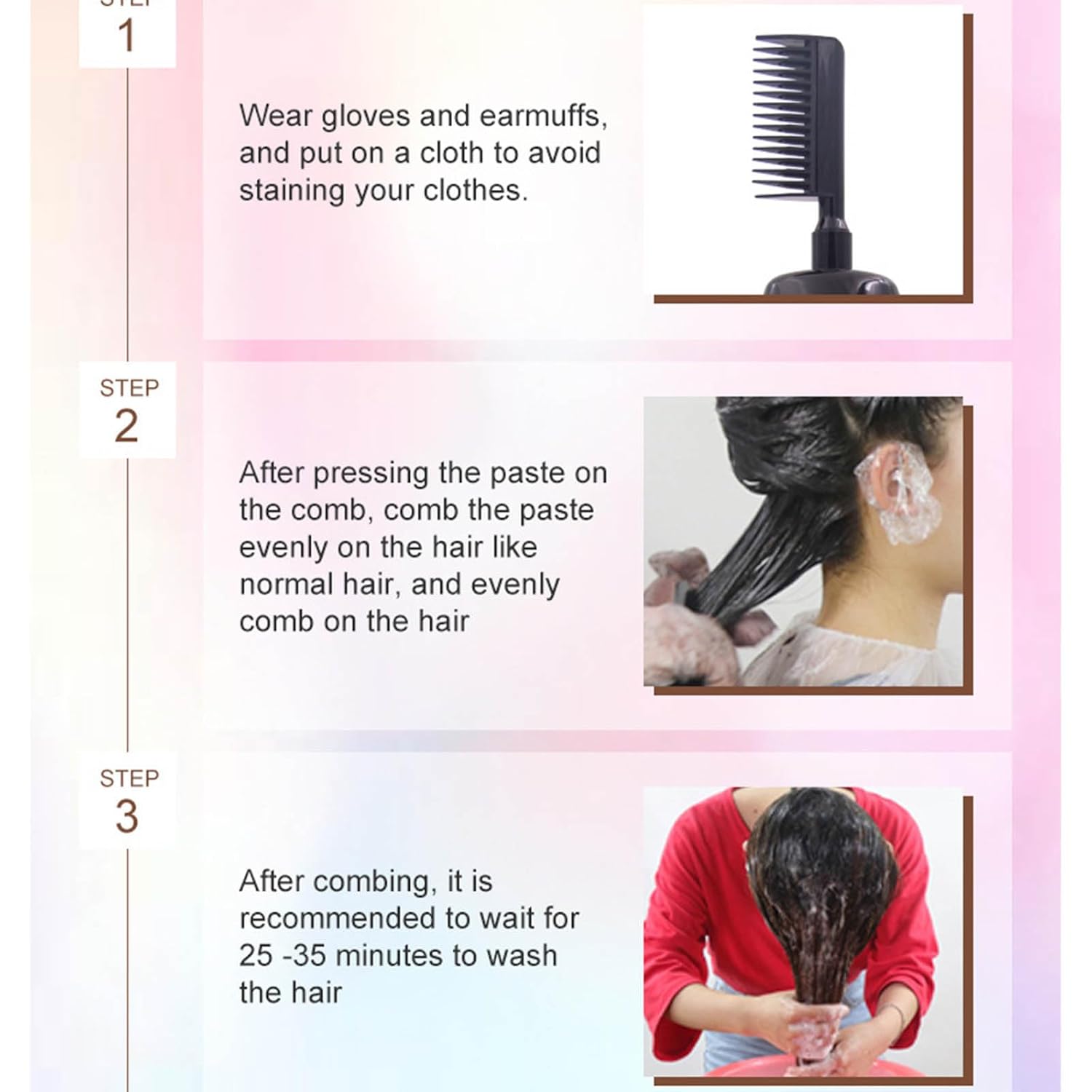 3-In-1 Hair Dye Comb With Built-In Brush, Portable Hair dye, Plant-based Hair Dye, Gentle Gray Hair Coverage, Easy To Use