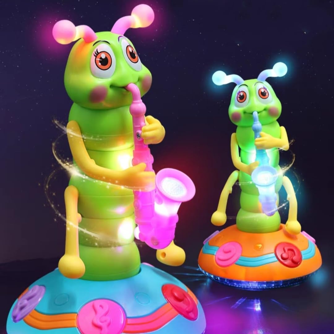 Children's Electric Caterpillar Saxophone Musical Toys, Dancing Saxophone Caterpillar,Baby Sensory Toys with LED Lights for Toddler Boys Girls
