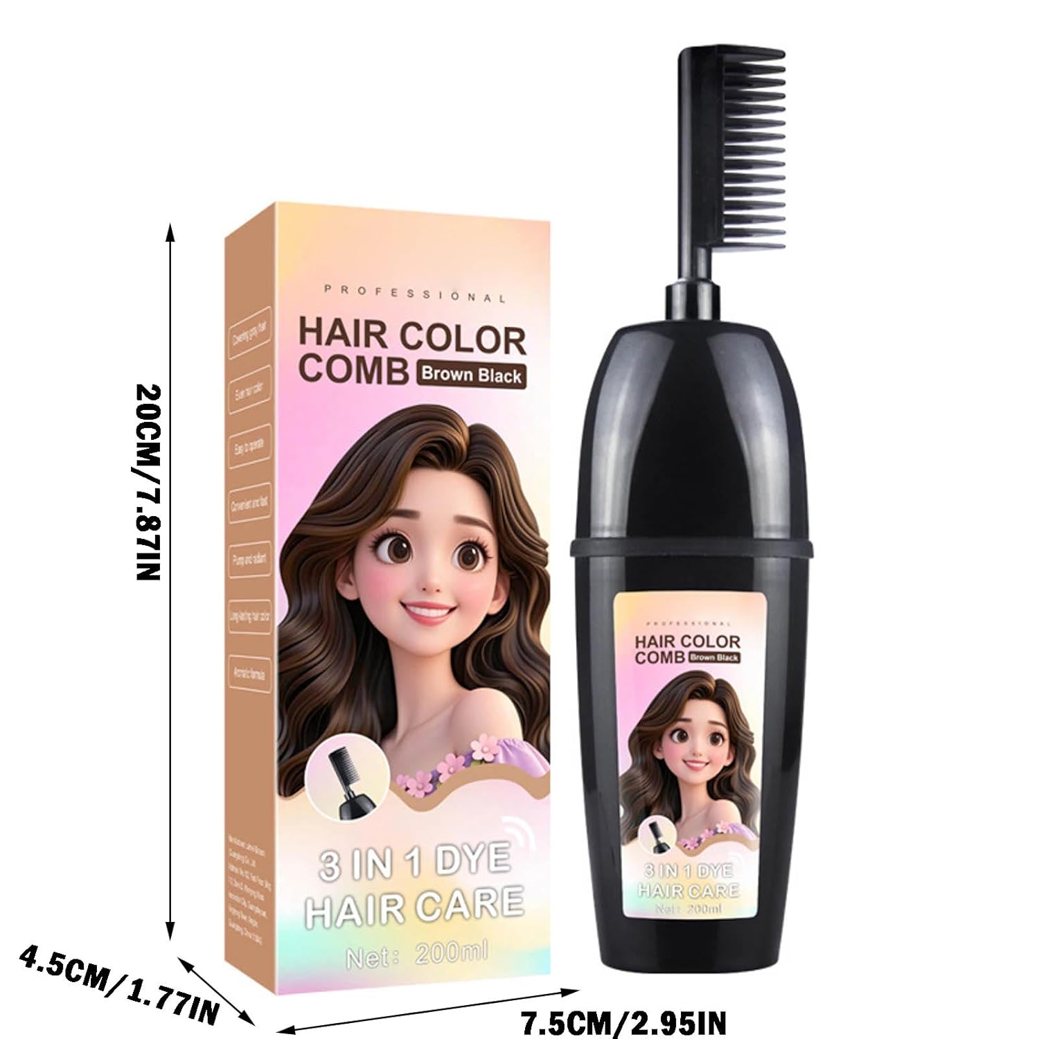 3-In-1 Hair Dye Comb With Built-In Brush, Portable Hair dye, Plant-based Hair Dye, Gentle Gray Hair Coverage, Easy To Use