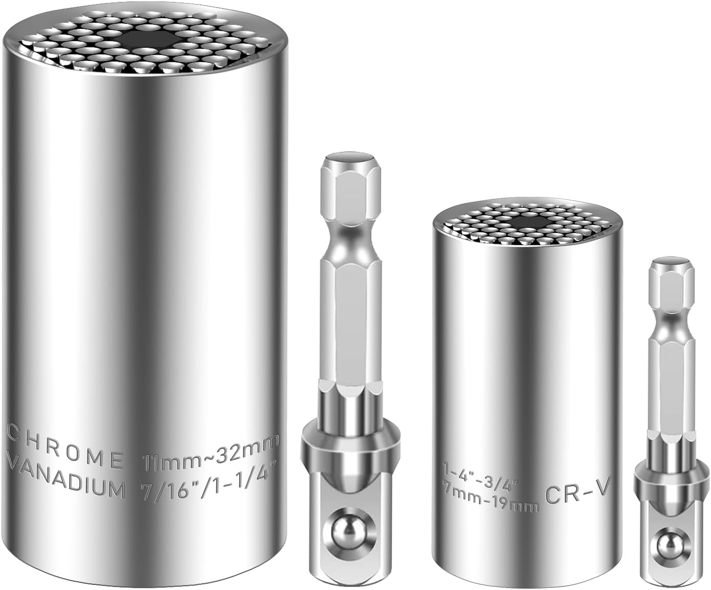 Spurtar 2/4Pcs Universal Socket Set (11-32mm 7-19mm) for Unscrew Any Bolt | Multi-Function Universal Socket Tool with 3/8" 1/2" Power Drill Adapters Birthday Gift for Dad, Husband, Man, Handyman