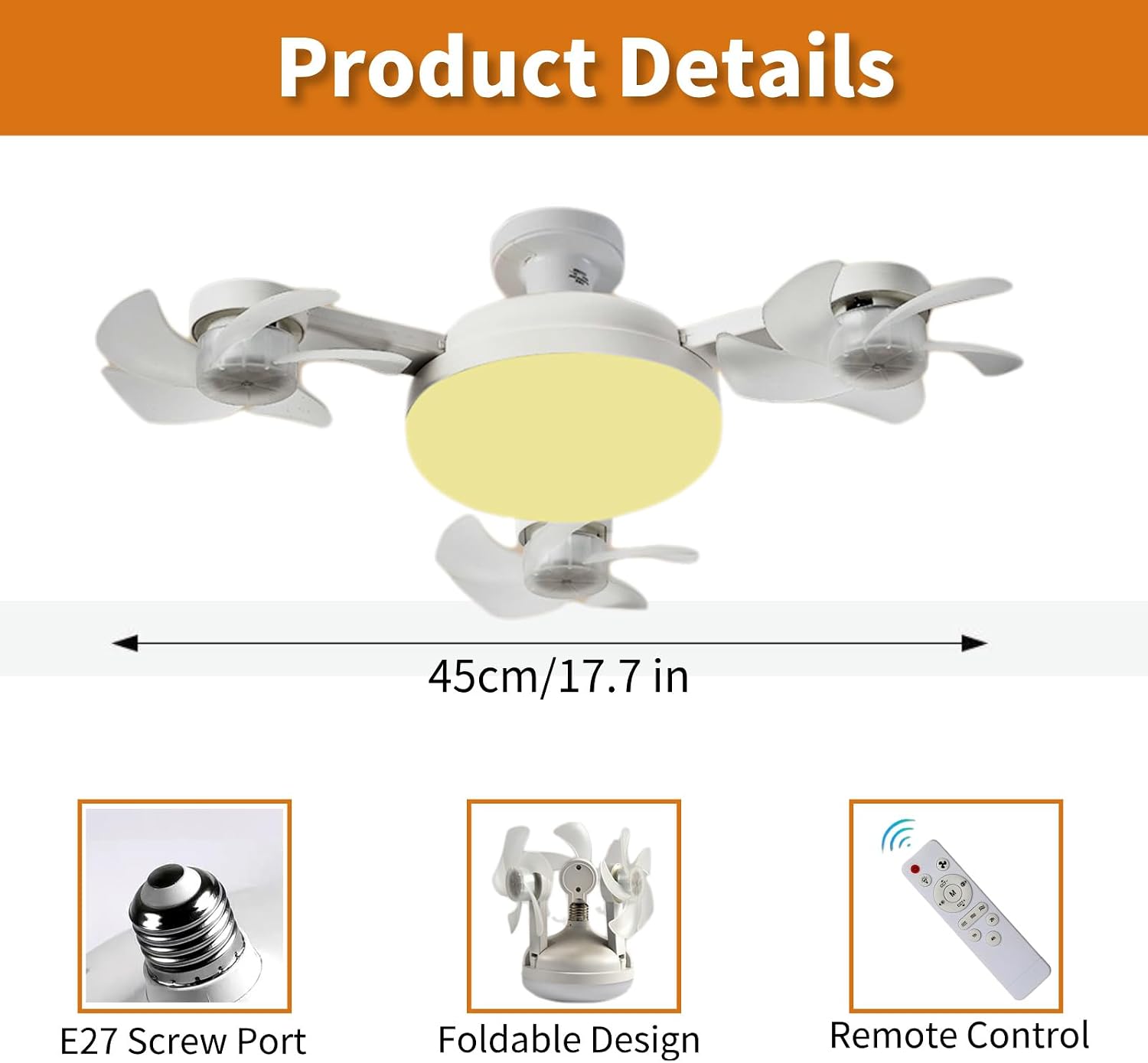 Screw-in Ceiling Fan Light Bulb with Remote Control, E27 Socket Fan Light 3 Speed Adjustable Dimmable LED Light Bulb Fan 3000K-6000K Color for Bedroom, Kitchen, Garage