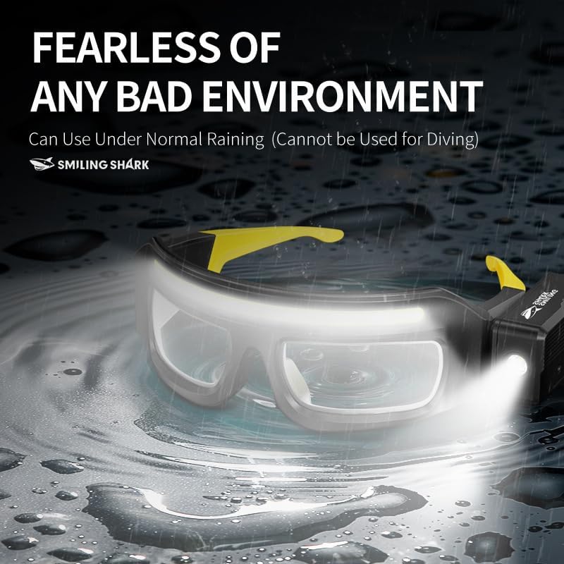 LED Glasses Rechargeable Headlight with Motion Sensor and Touch Control, 5 Modes USB C Lighted Glasses for Night Running,Camping, Fishing, Cycling, Hiking, Hands-Free Lighting (Yellow)