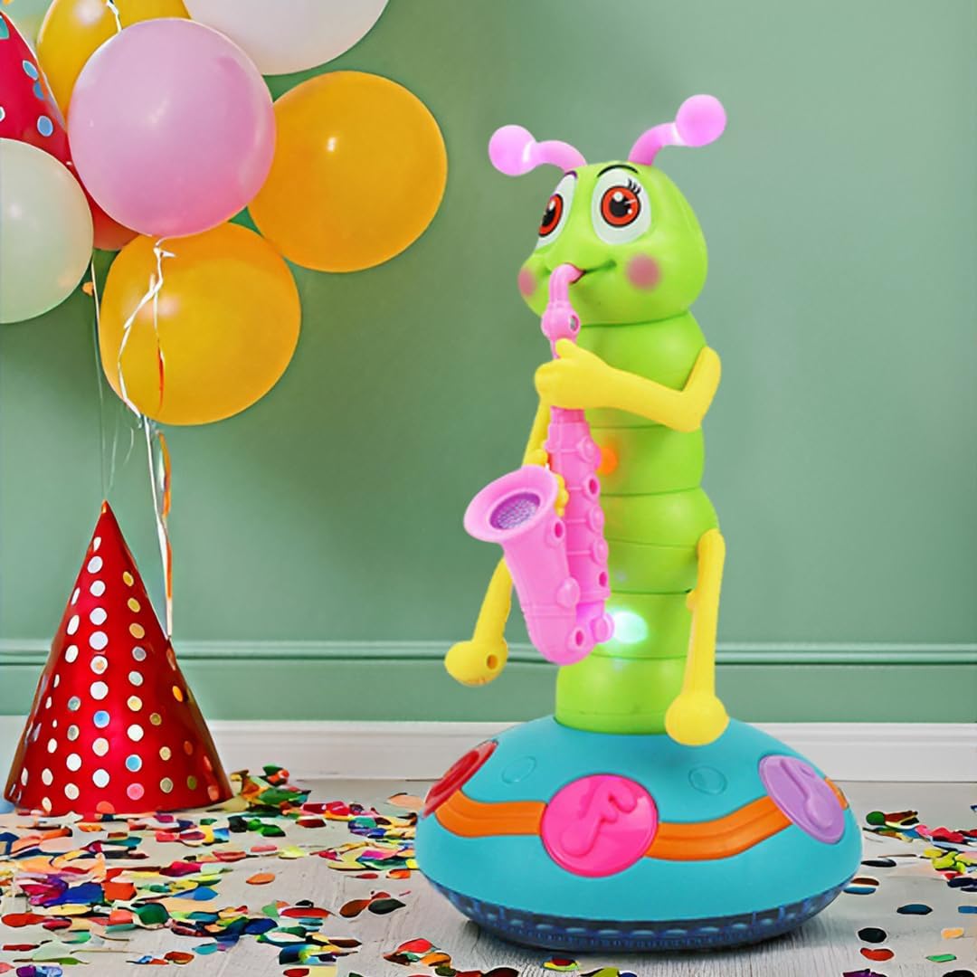 Children's Electric Caterpillar Saxophone Musical Toys, Dancing Saxophone Caterpillar,Baby Sensory Toys with LED Lights for Toddler Boys Girls
