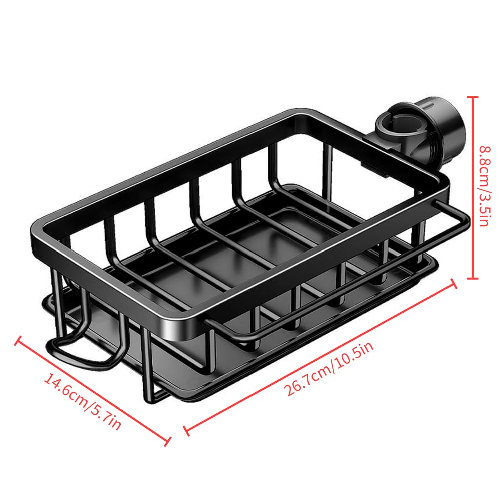 Kitchen Faucet Organizer Rack, Under Sink Organizers Multifunctional Rustproof Sponge Dish Soap Brush Sink Caddy Holder with Drip Tray