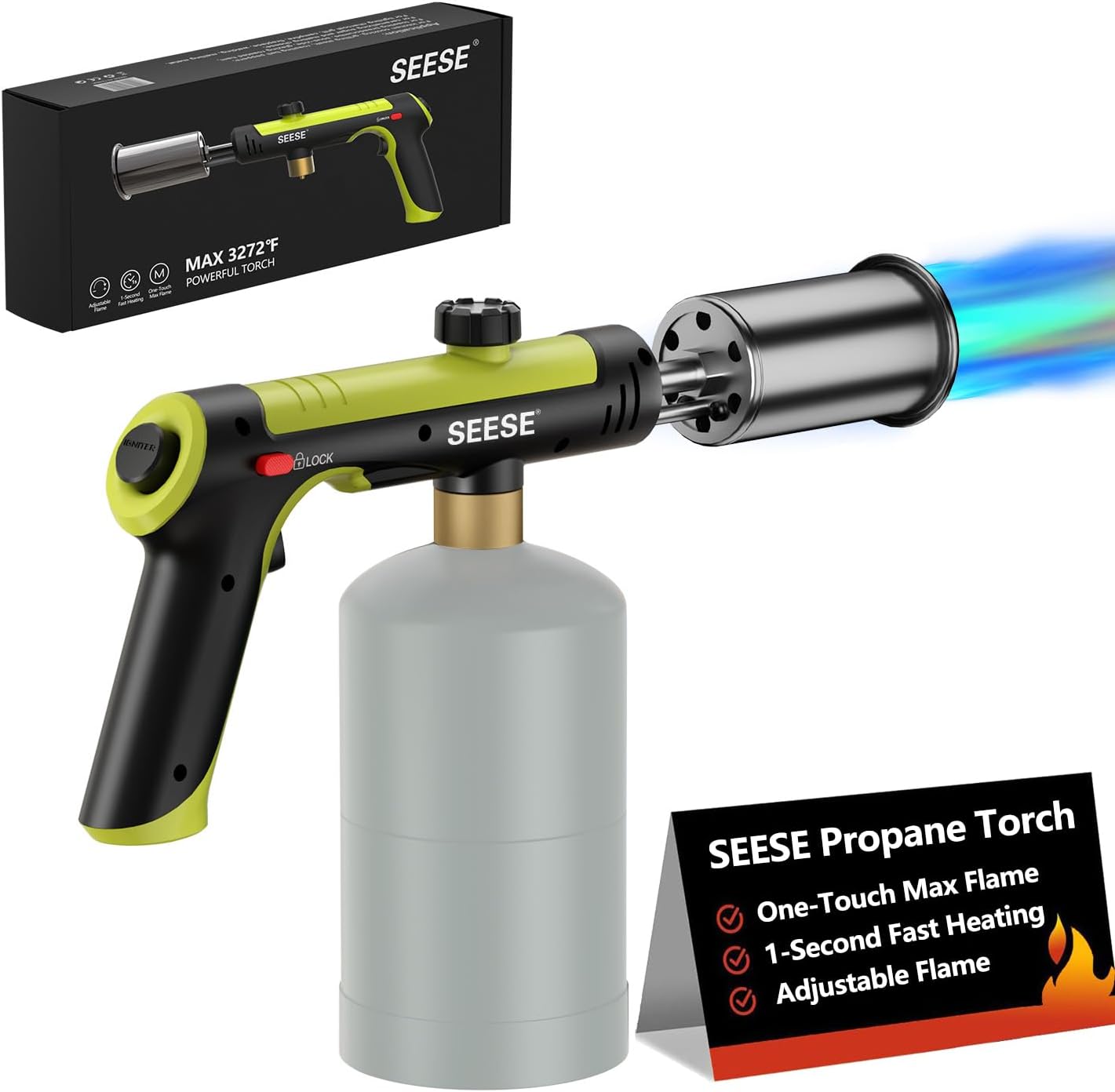 Powerful Propane Torch Gun + Coleman Propane Fuel Tank - 16 oz, Green, Steel + Propane Refill Adapter with Valve and Gauge