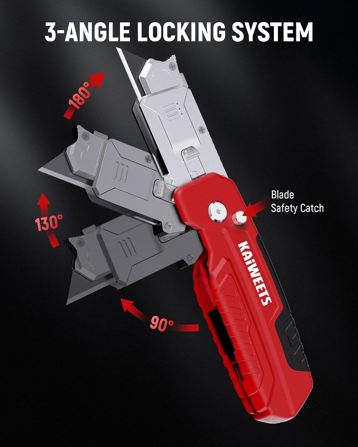 KAIWEETS Utility Knife Scraper, 2-in-1 Folding Box Cutter with Blade Storage, Heavy Duty Zinc Alloy Body, Retractable Design, 12pcs SK2 Black Blades replacement, EDC Tool for Home, Office, DIY