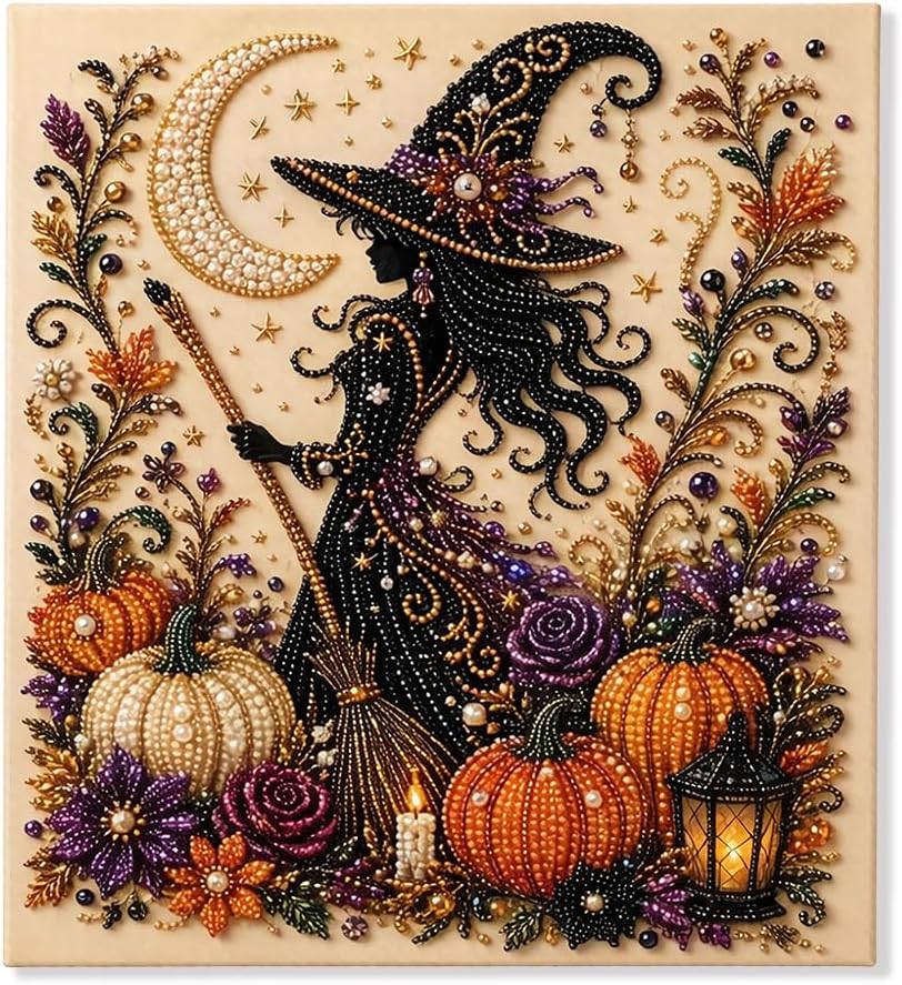 Last Day 50% OFF - Halloween Ghost Pearl Art DIY Kit, 3D Pearl Mosaic Craft Set, Beginner Friendly Handmade Pearl Painting, Cute Ghost Pumpkin Canvas Art, Gift for DIY Craft Lovers
