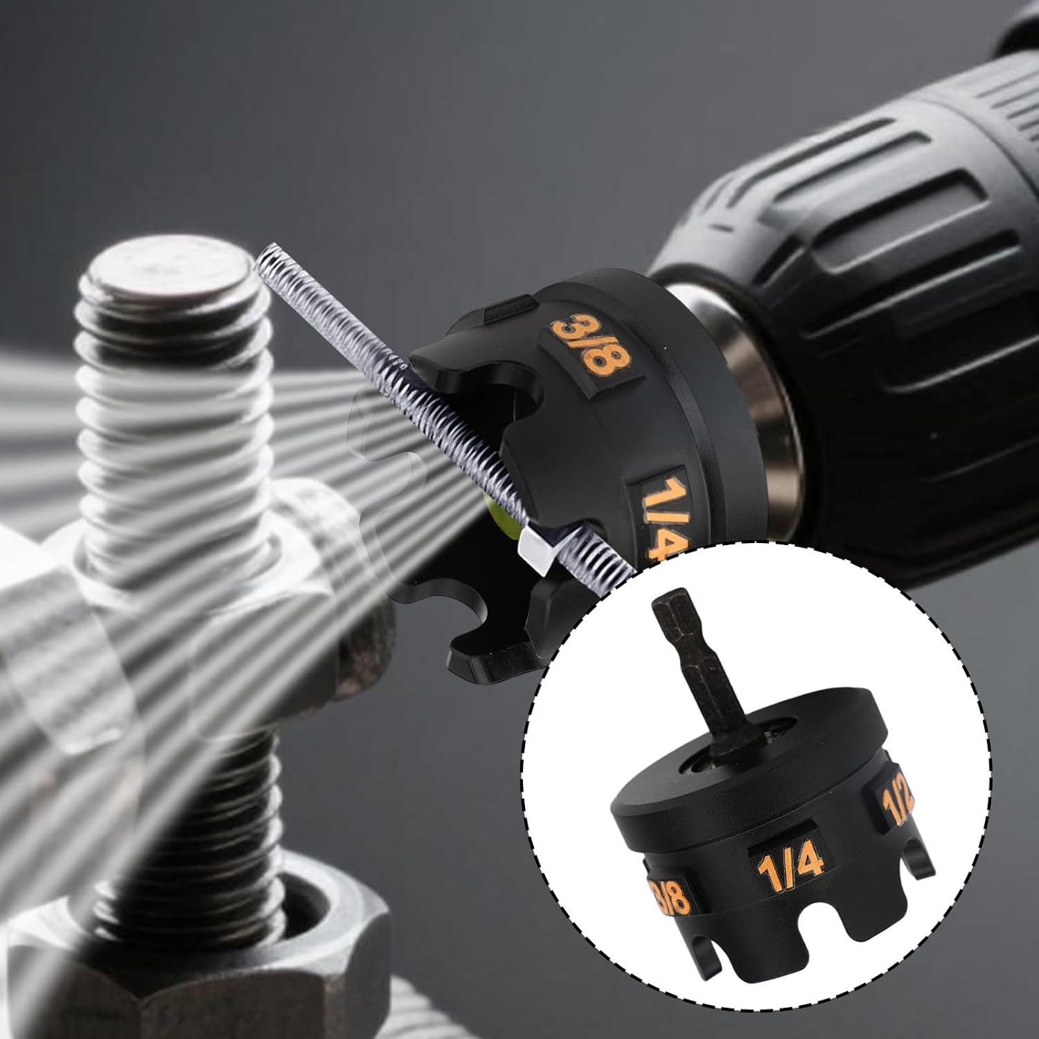 Nut Drill Zipper Attachment, Threaded Rod Nut Driver Tool Fits 1/4" 3/8" 1/2" Rod, Quick Thread Remover Socket Bolt Extractor Spinning Impact Drill Runner Accessory for Conduit Rack & Strut System