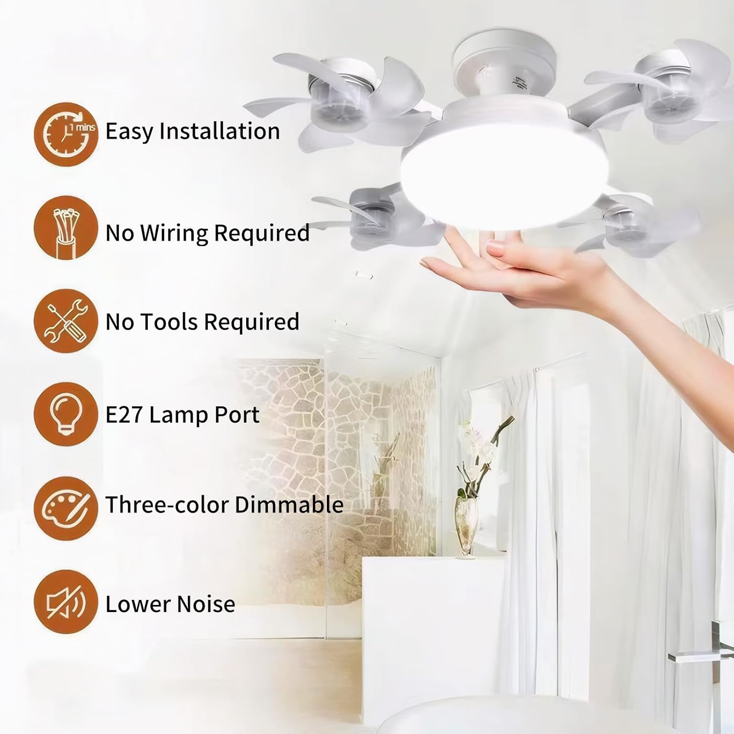 Screw-in Ceiling Fan Light Bulb with Remote Control, E27 Socket Fan Light 3 Speed Adjustable Dimmable LED Light Bulb Fan 3000K-6000K Color for Bedroom, Kitchen, Garage