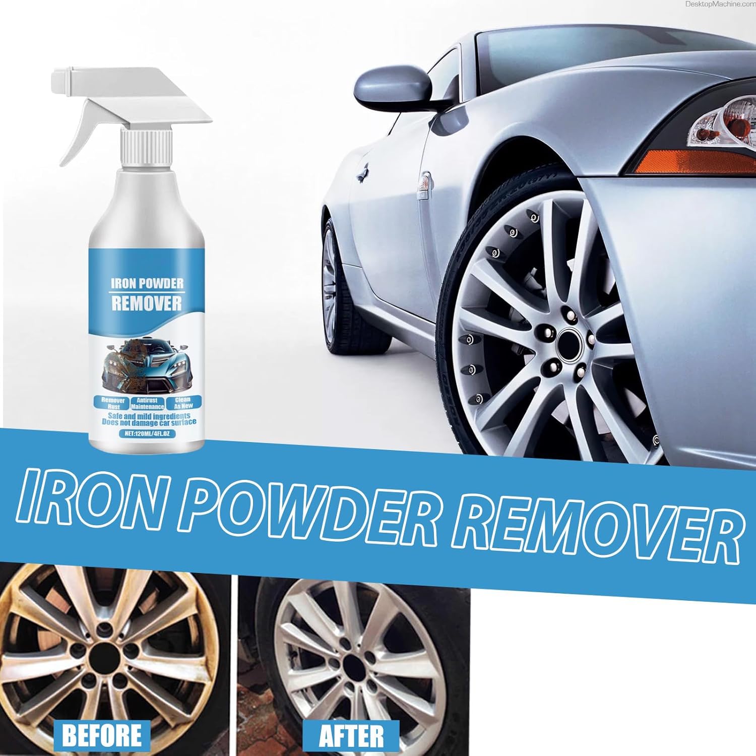 120ML Car Rust & Iron Particle Remover Spray, Heavy Duty Rust Cleaner, Fast Acting Rust Remover Spray for Cars, Brake Dust, Wheels & Metal Tools, Chains, Stainless Steel, Multi-Surface Cleaner