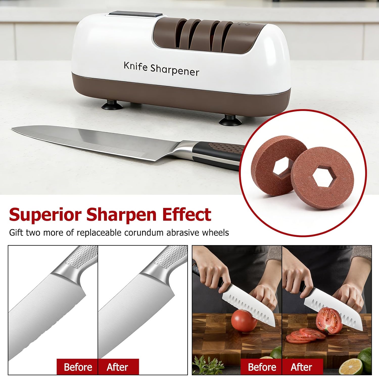 Electric Knife Sharpener, Electric Knife Sharpener for Rough and Fine, Ergonomic Electric Knife Sharpener Professional, for Knives with Straight Blade, Serrated Knives and Scissors