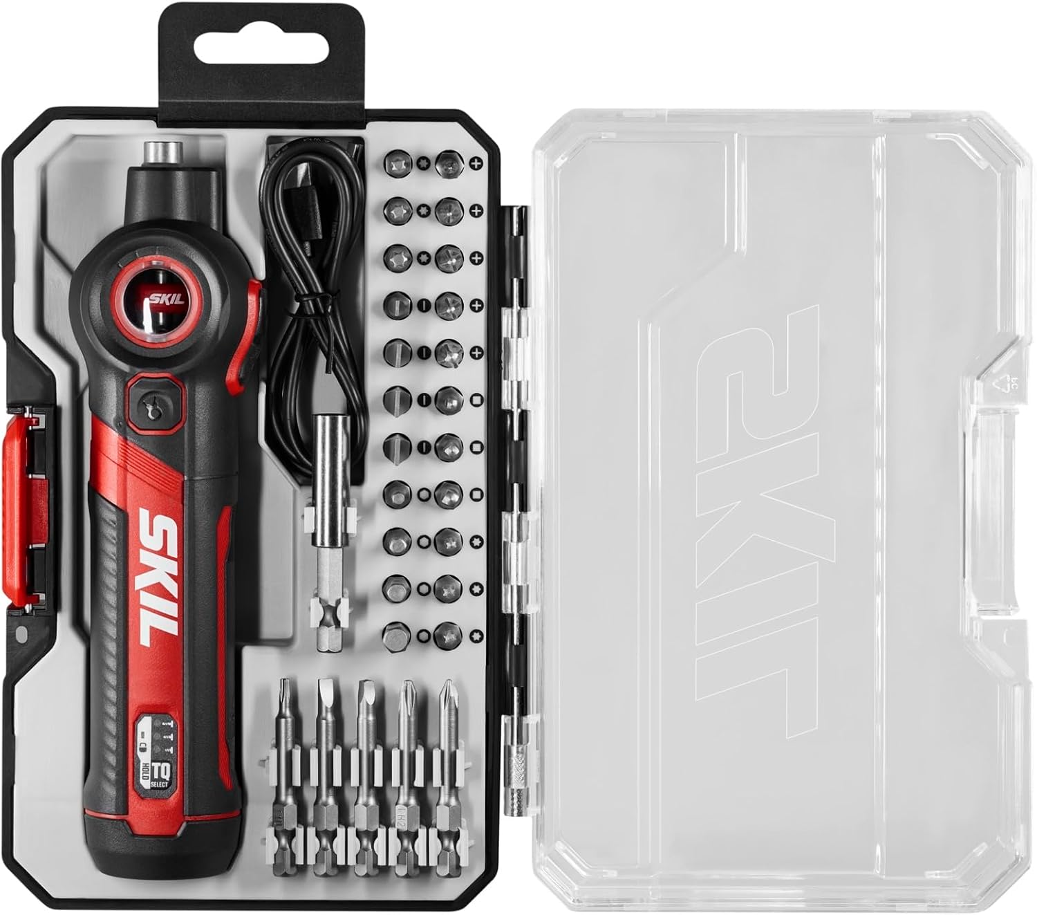 SKIL Twist 2.0 Rechargeable 4V Screwdriver with Pivoting Head, Torque Setting, USB-C Charging Cable, 28 PC Bit Set & Carrying Case