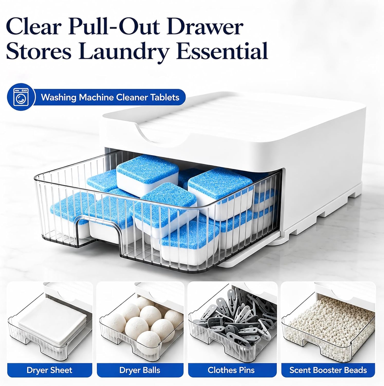 3-in-1 Laundry Detergent Organizer Stand with Pod Storage Drawer & Drip Tray, Detergent Dispenser Holder for Large Bottles, Laundry Capsule Storage Box