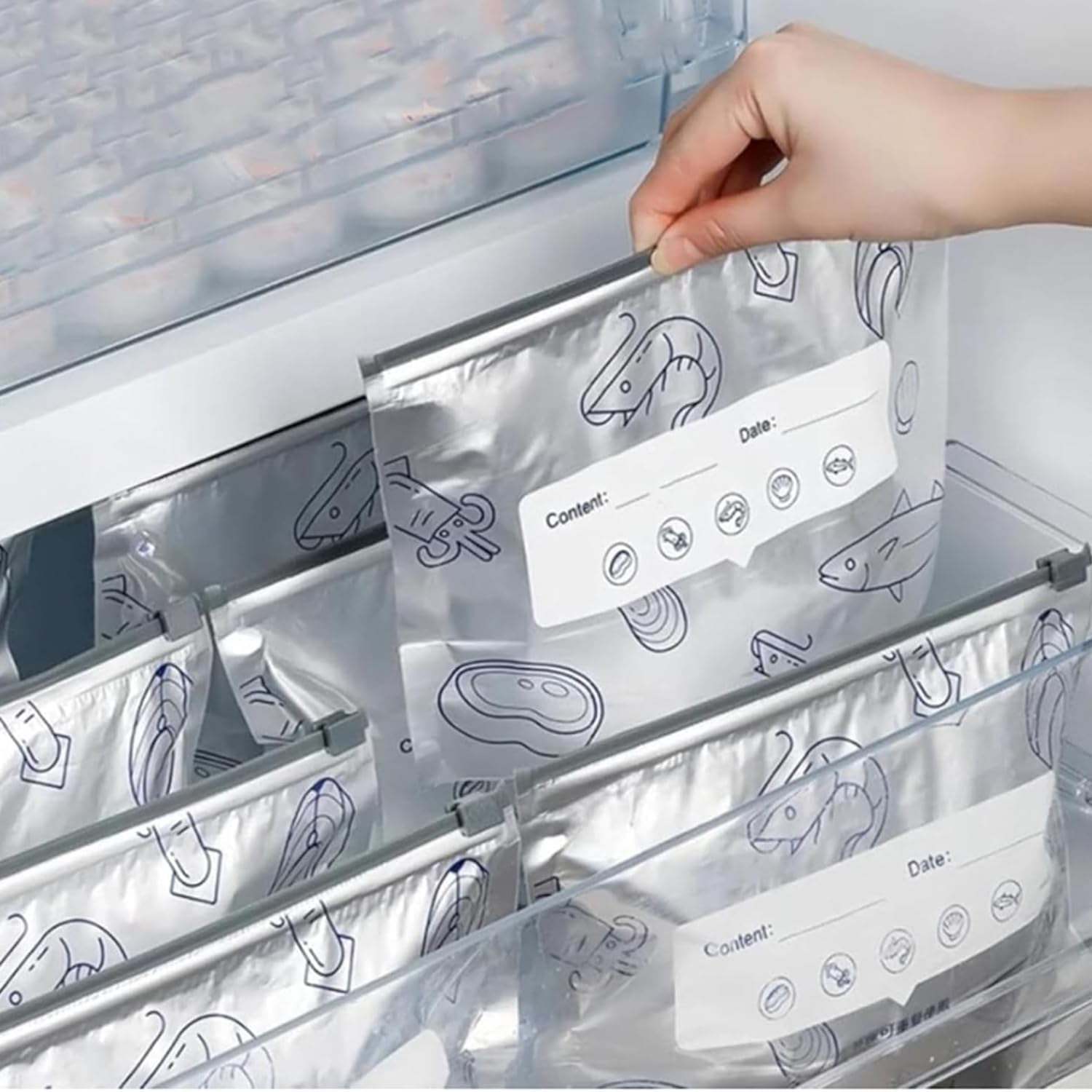 30PCS Reusable Aluminum Foil Sealable Storage Bags, 2026 New Vacuum Zipper Pouches for Food, Stand Up Foil Sealable Bags with Label and Zip Lock for Vegetable Fruit Meat