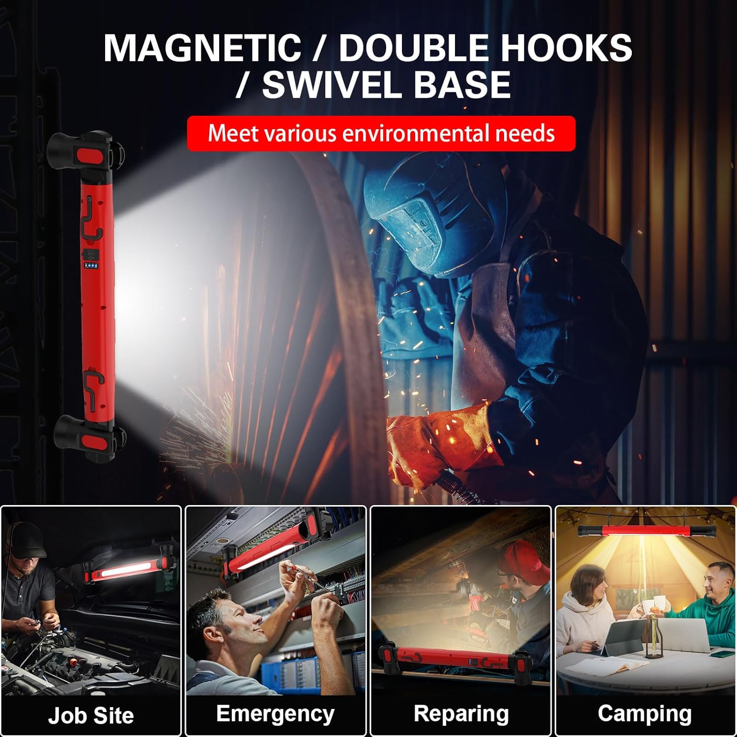 ERAY Magnetic LED Work Light, 6000mAh /3000LM Rechargeable Under Hood Work Light Bar - Mechanic Light with 3 Modes 360° Adjustable Waterproof, Car Repairing Inspection Garage Workshop Emergency