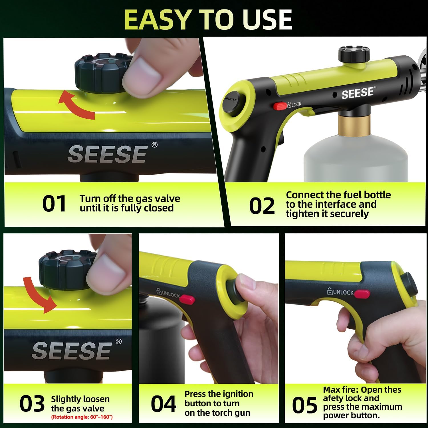 Powerful Propane Torch Gun + Coleman Propane Fuel Tank - 16 oz, Green, Steel + Propane Refill Adapter with Valve and Gauge