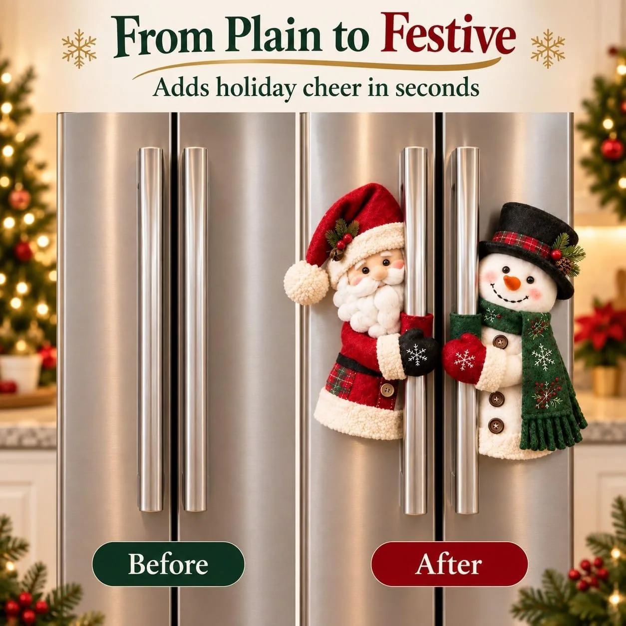 Homeandhappen - Christmas Santa & Snowman Handle Huggers For Doors, Refriges