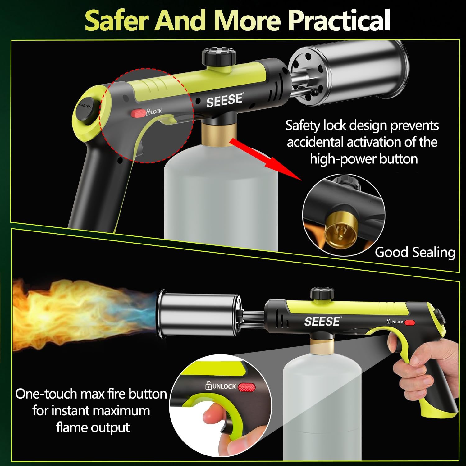 Powerful Propane Torch Gun + Coleman Propane Fuel Tank - 16 oz, Green, Steel + Propane Refill Adapter with Valve and Gauge