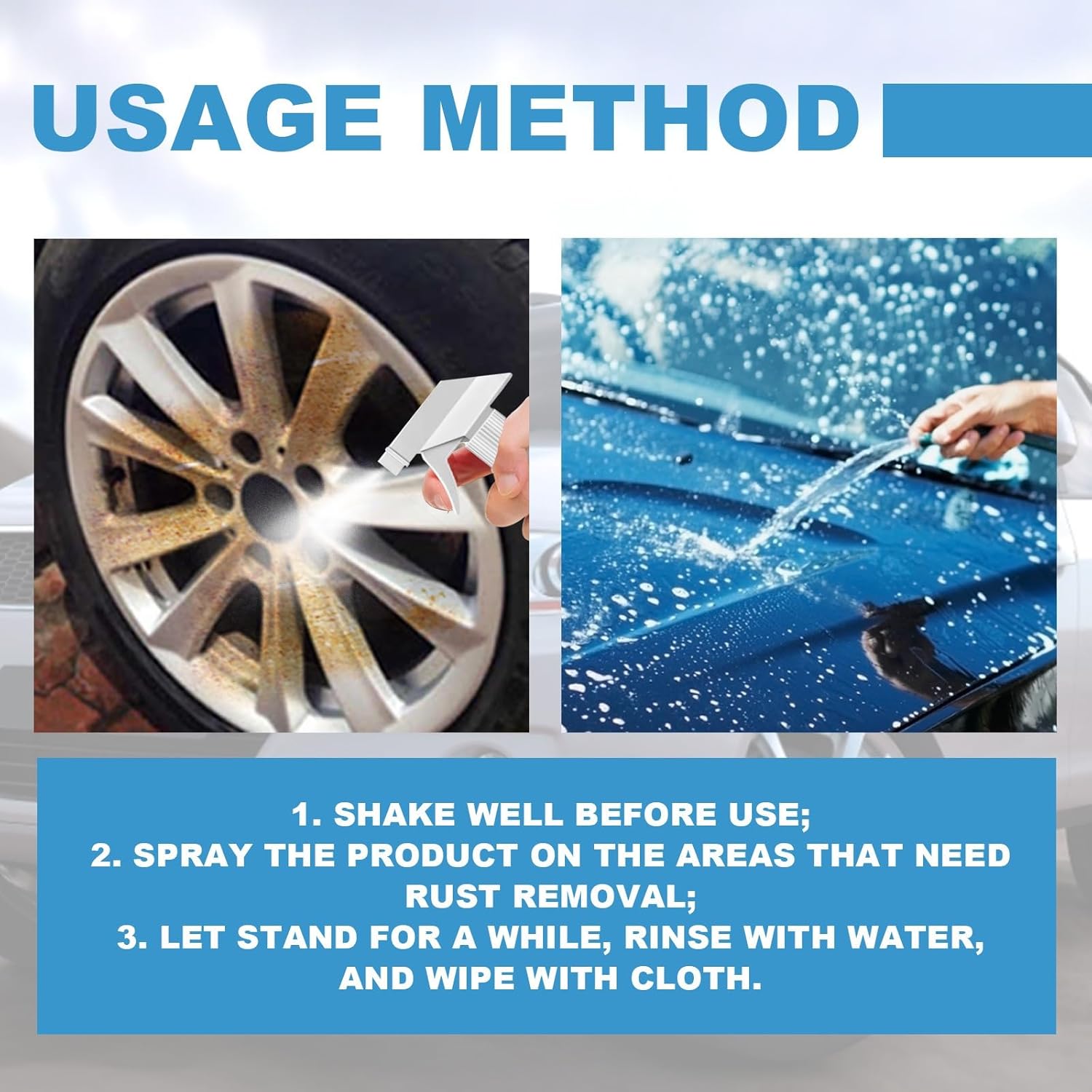 120ML Car Rust & Iron Particle Remover Spray, Heavy Duty Rust Cleaner, Fast Acting Rust Remover Spray for Cars, Brake Dust, Wheels & Metal Tools, Chains, Stainless Steel, Multi-Surface Cleaner