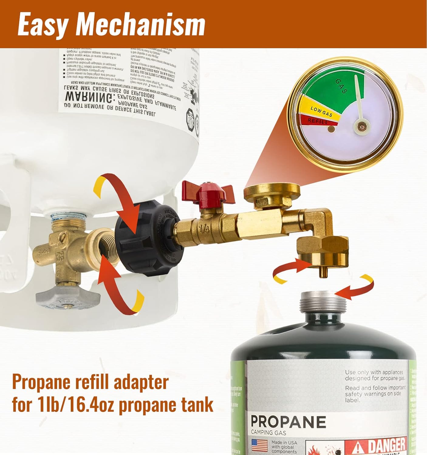 Powerful Propane Torch Gun + Coleman Propane Fuel Tank - 16 oz, Green, Steel + Propane Refill Adapter with Valve and Gauge