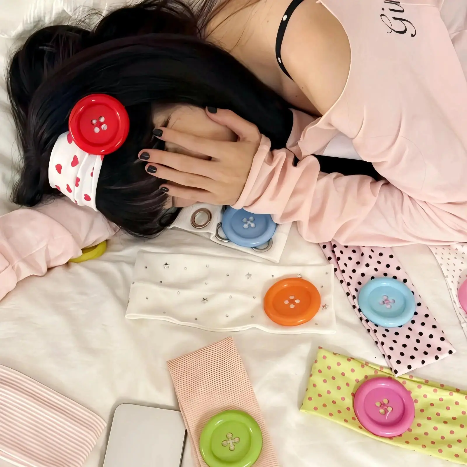 Colorful Large Button Wave Dot Wide Elastic Headband for Women, Korean Ins Y2K Retro Blogger Same Style Trendy Cool Daily Hair Accessories