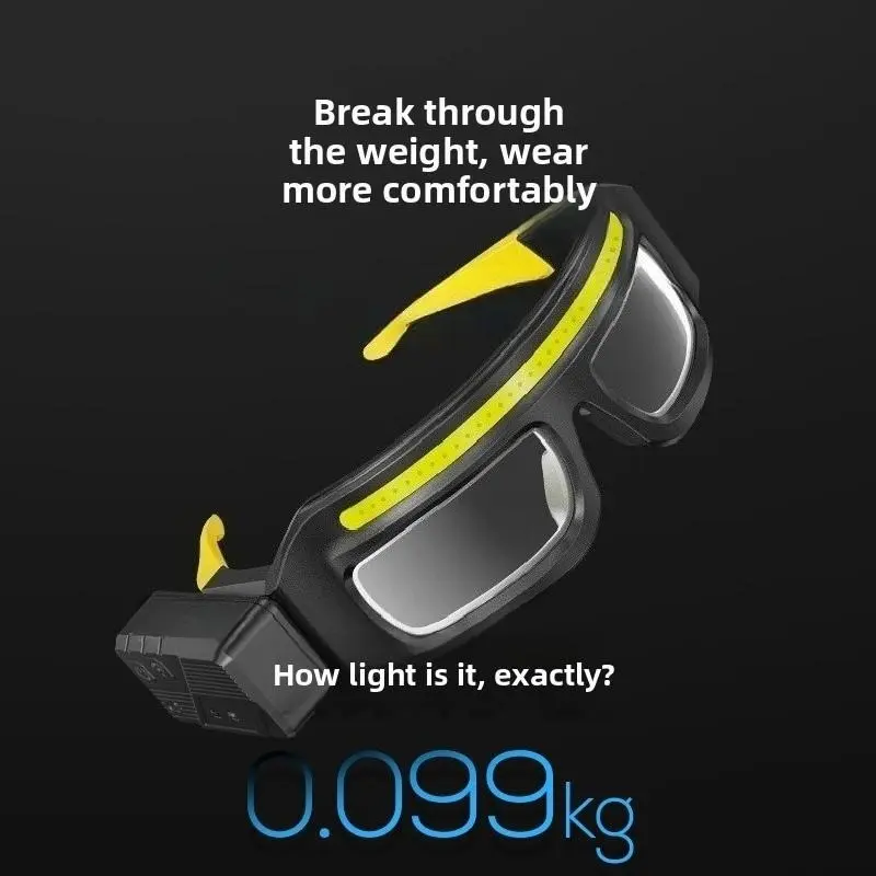 LED Glasses Rechargeable Headlight with Motion Sensor and Touch Control, 5 Modes USB C Lighted Glasses for Night Running,Camping, Fishing, Cycling, Hiking, Hands-Free Lighting (Yellow)
