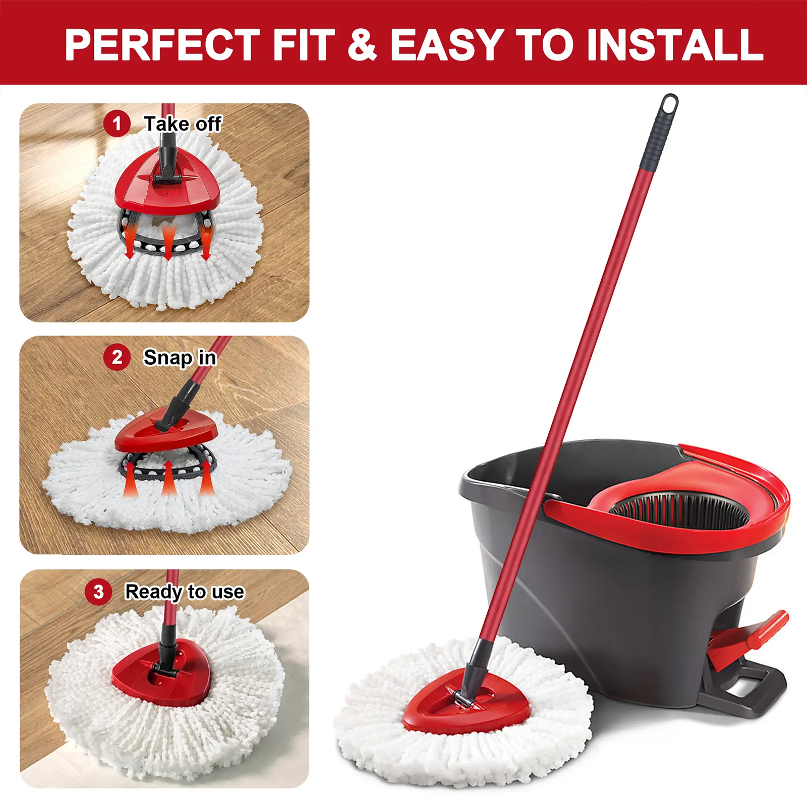For O-cedar Microfiber Spin Mop Heads Refills & Scrub Brush without handle&bucket,for O-Cedar Easywring Spin Mop 1 Tank System Scrub Replacement Deep Cleaning Pack, Microfiber Mop Heads for concrete floor ,dorm essentials,home essentials