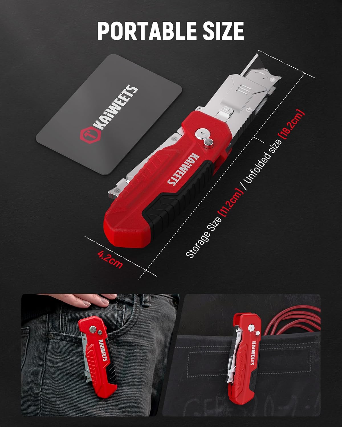 KAIWEETS Utility Knife Scraper, 2-in-1 Folding Box Cutter with Blade Storage, Heavy Duty Zinc Alloy Body, Retractable Design, 12pcs SK2 Black Blades replacement, EDC Tool for Home, Office, DIY